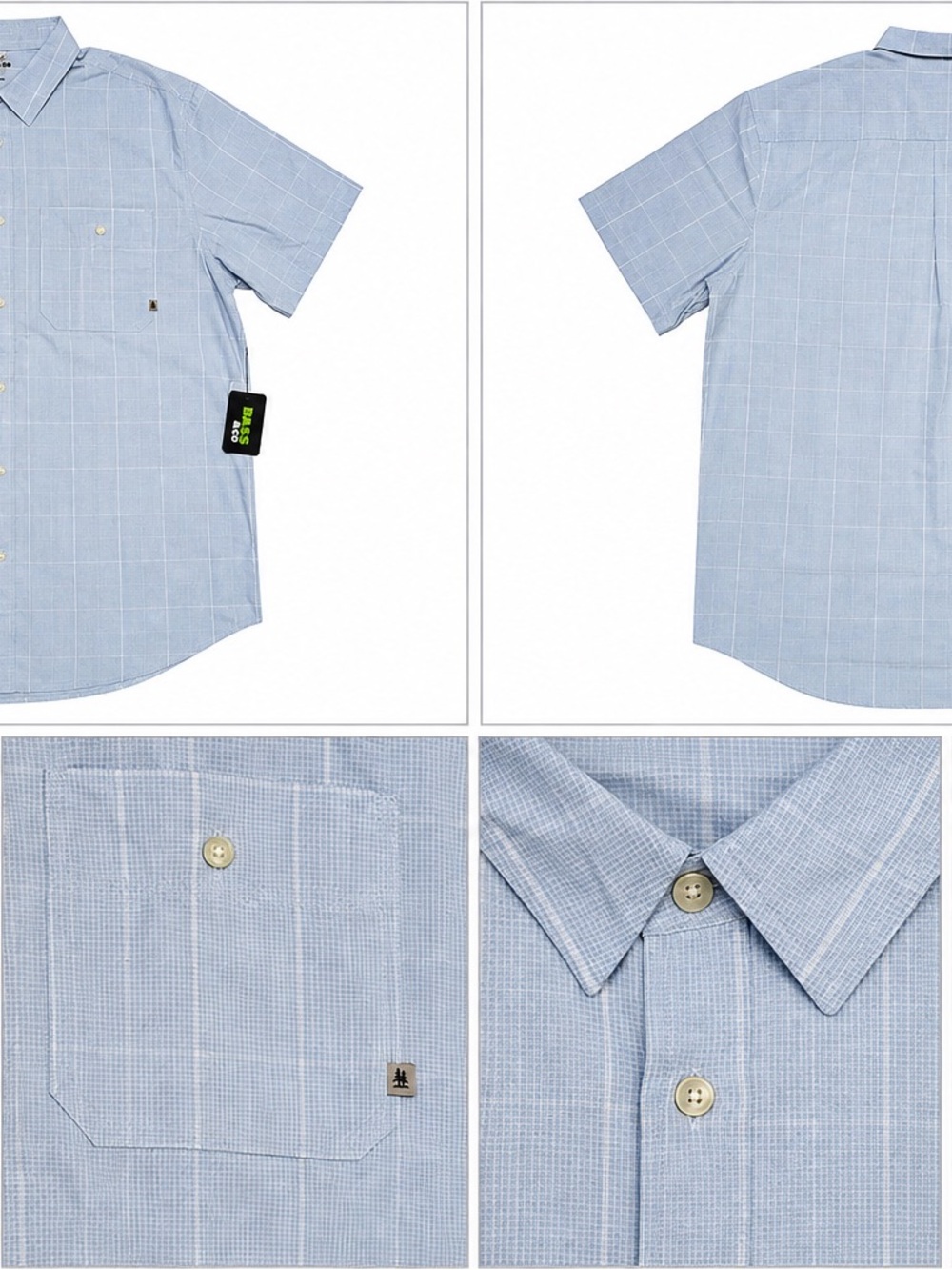 Bass Light Blue Windowpane Short-Sleeve Button-Up Shirt